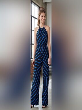 Moa Moa Black & Blue Halter Wide-Leg Strapless Jumpsuit great condition size sm